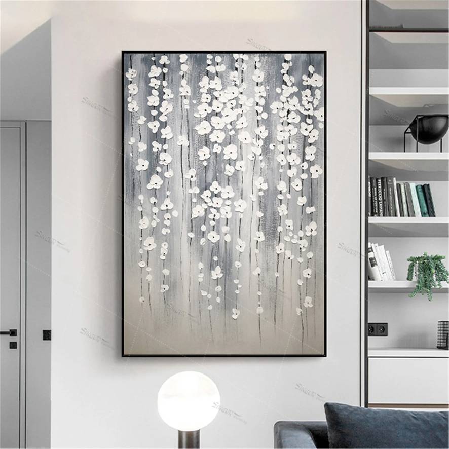 Oversized Silver Paintings Hallway Abstract Canvas Wall Art L4PKG wall art